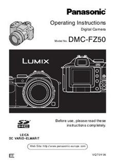 Panasonic Lumix FZ50 manual. Camera Instructions.